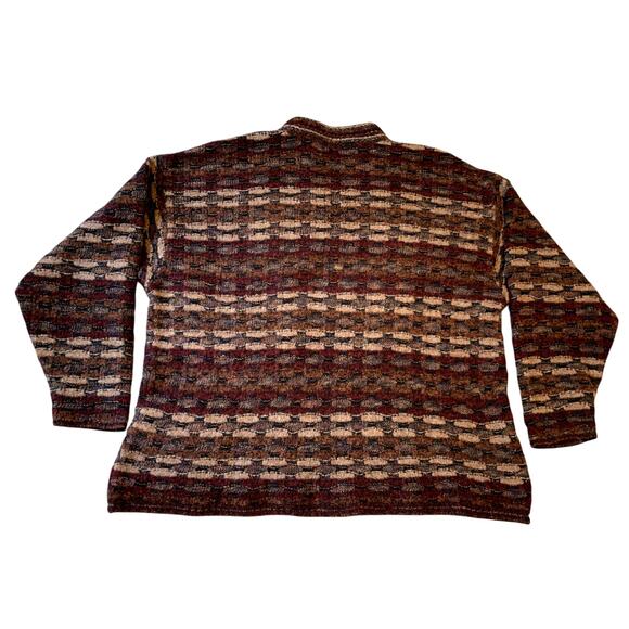 Jhane Barnes Men Sweater Large Wool Brown Geometric Wave Relaxed Fit  Vintage - Picture 5 of 9